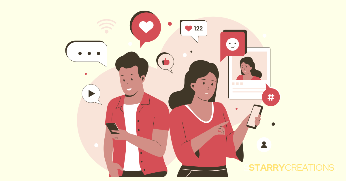 SNSを操作する男女のイラスト