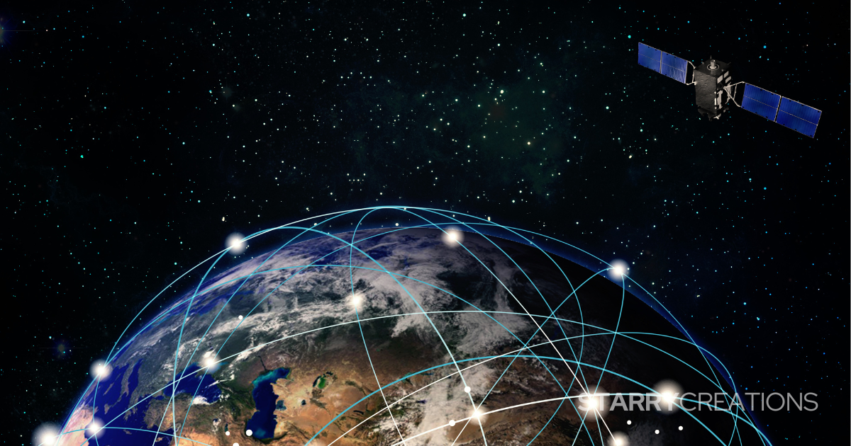 地球と通信衛星を結ぶネットワークのイメージ
