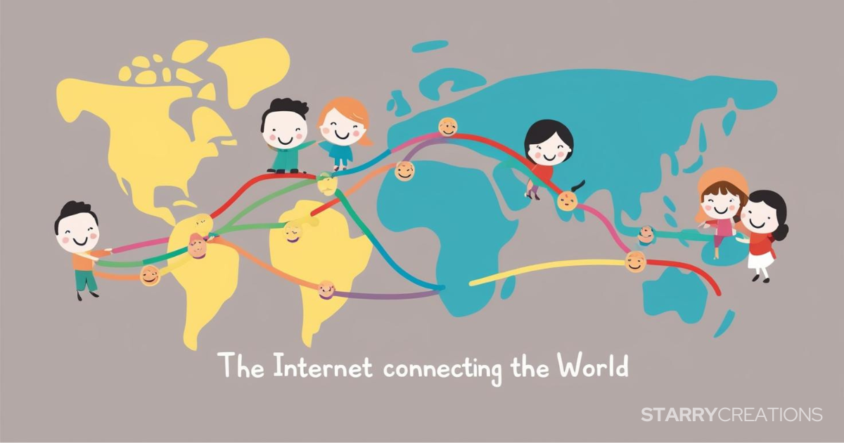 世界の子どもたちがインターネットでつながる様子のイラスト