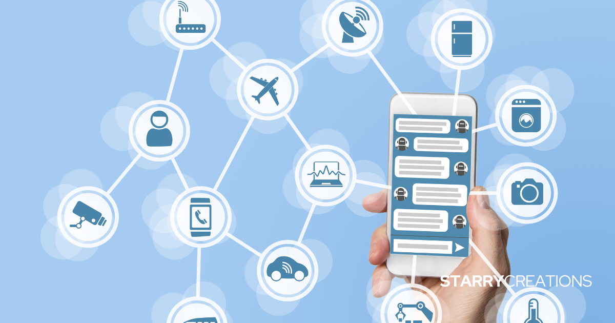 スマートフォンとさまざまな通信機器がネットワークでつながっているイメージ図